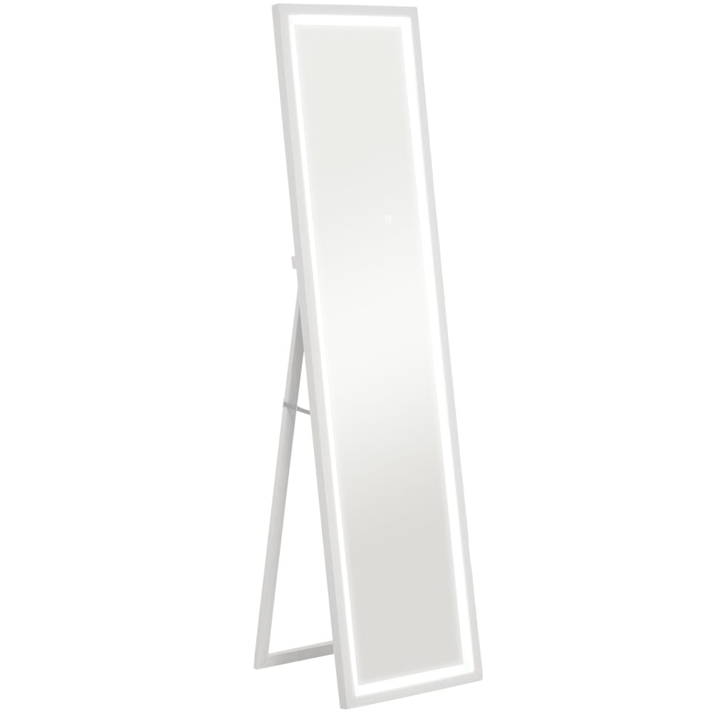 Grand miroir éclairage LED 3 couleurs verre trempé et MDF blanc
