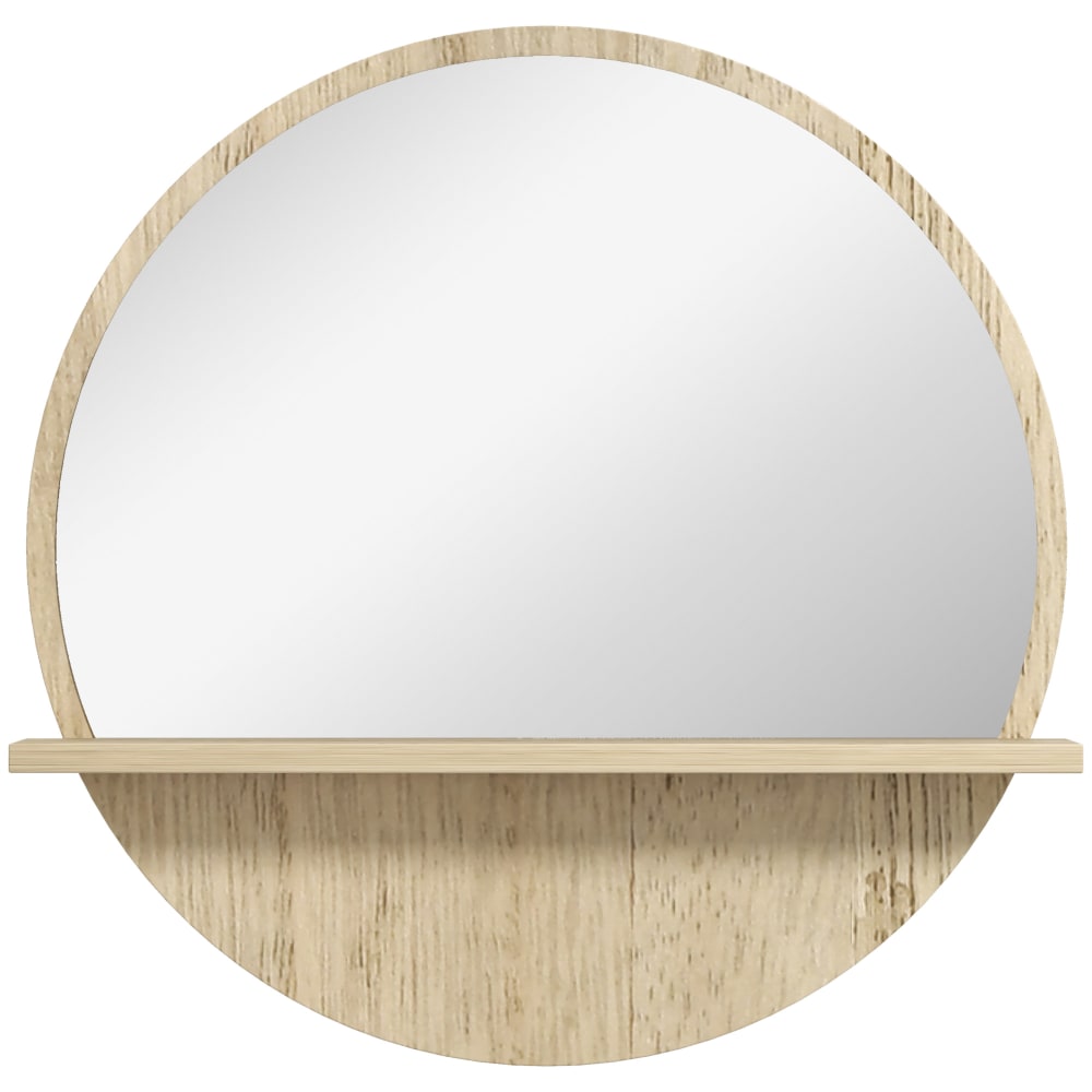 Miroir rond mural salle de bain style cosy avec étagère - Ø 45 cm