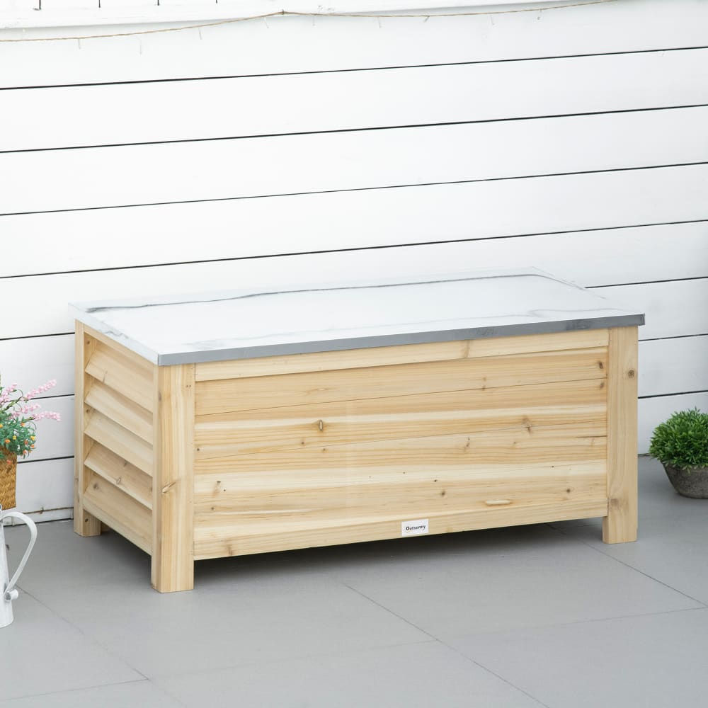 Banc coffre de jardin 2 en 1 bois sapin pré-huilé acier galvanisé