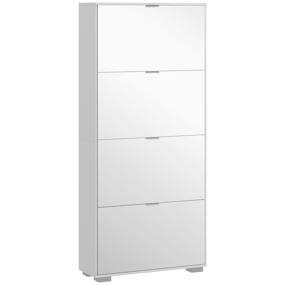 Homcom Großer Schuhspiegel-Schrank 4-türig 2-in-1 Weiß Spanplatte