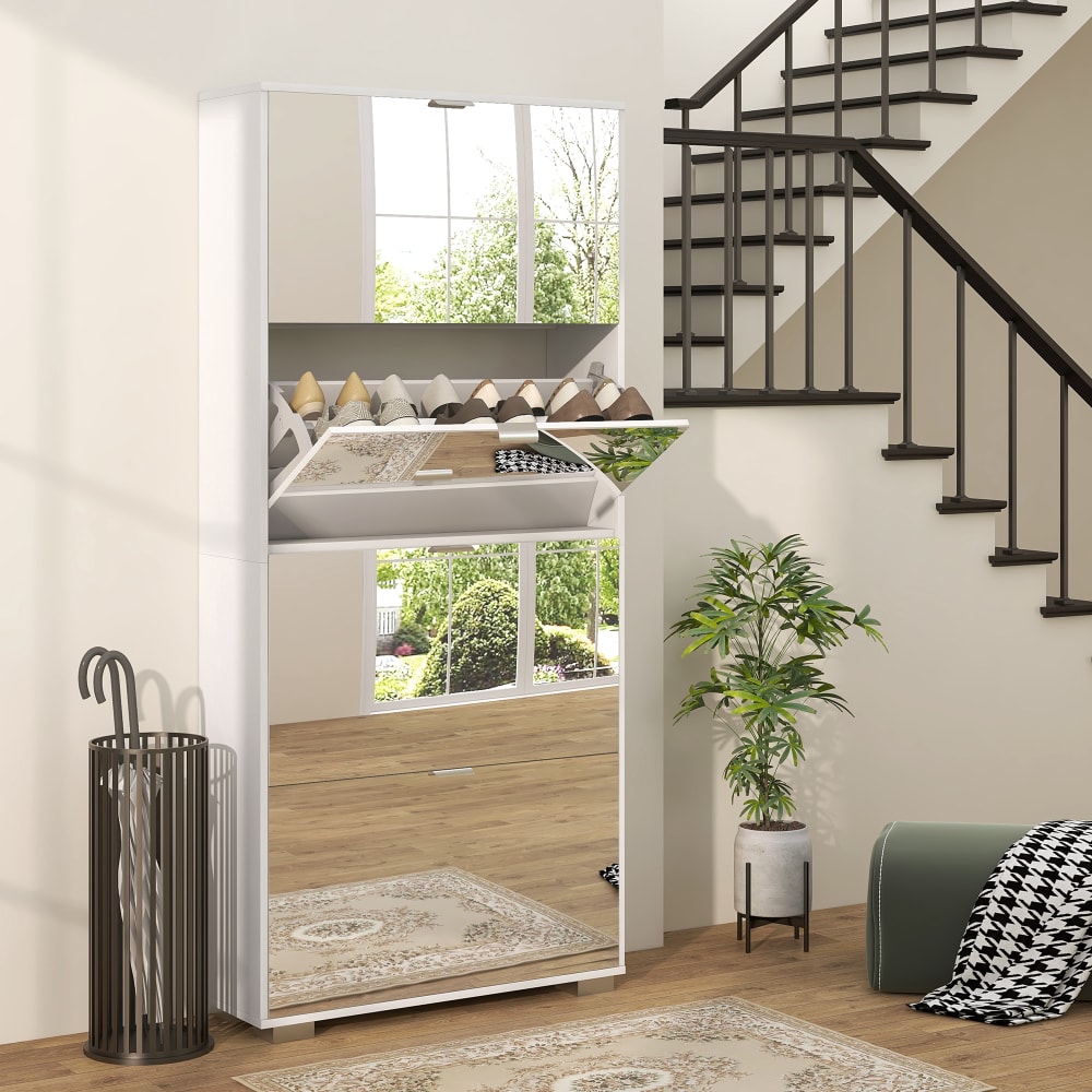 Meuble à chaussures grand miroir 2 en 1 4 portes