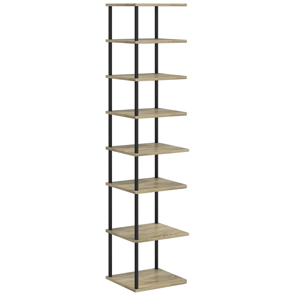 Meuble à chaussures 8 niv. métal noir aspect chêne clair