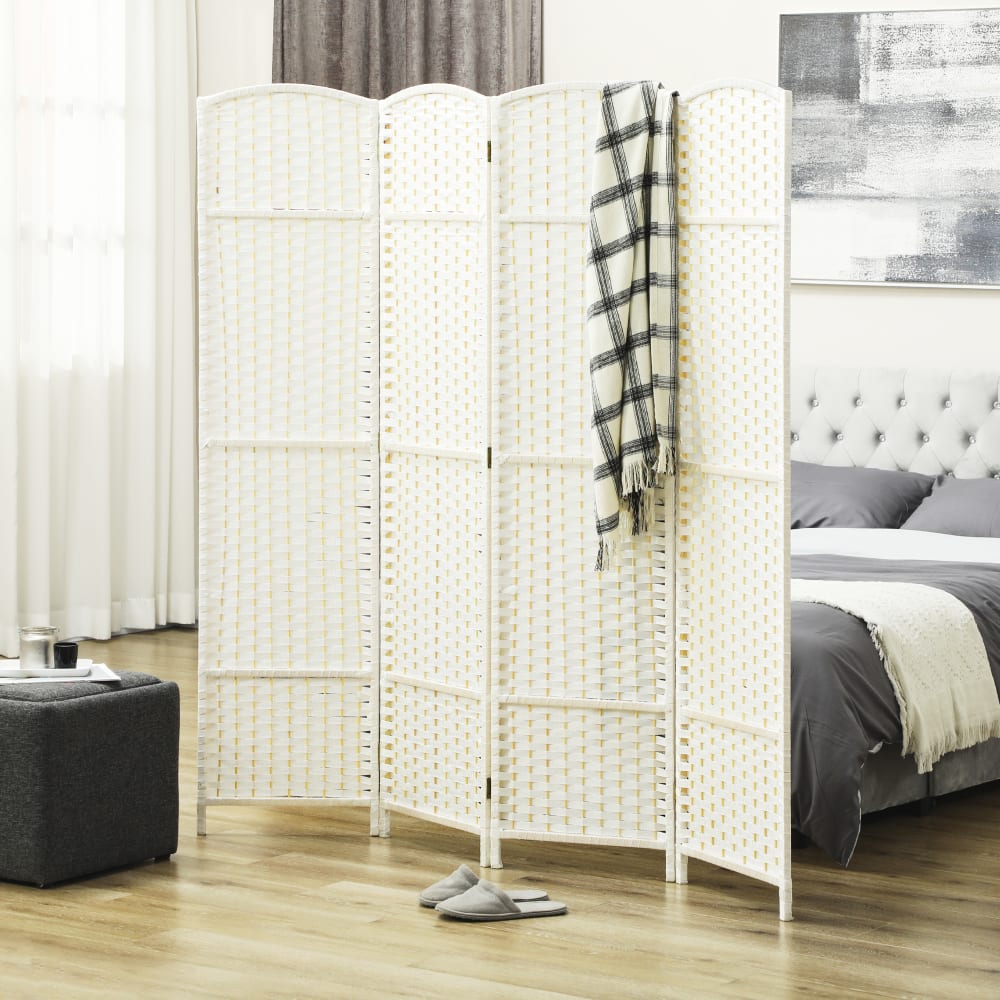 Paravent intérieur en bois 4 panneaux pliable bois blanc — vue 4