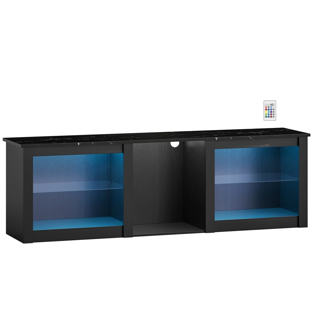 Meuble tv avec étagères en verre réglables bois noir