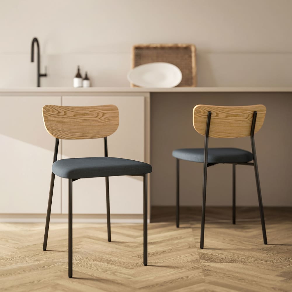 Lot de 2 chaises de salle à manger dossier incurvé assise rembourrée