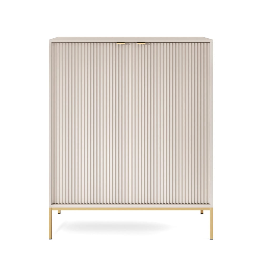 Highboard mit 2 Türen aus Holz, 104x39x125cm, Kaschmir / Gold -