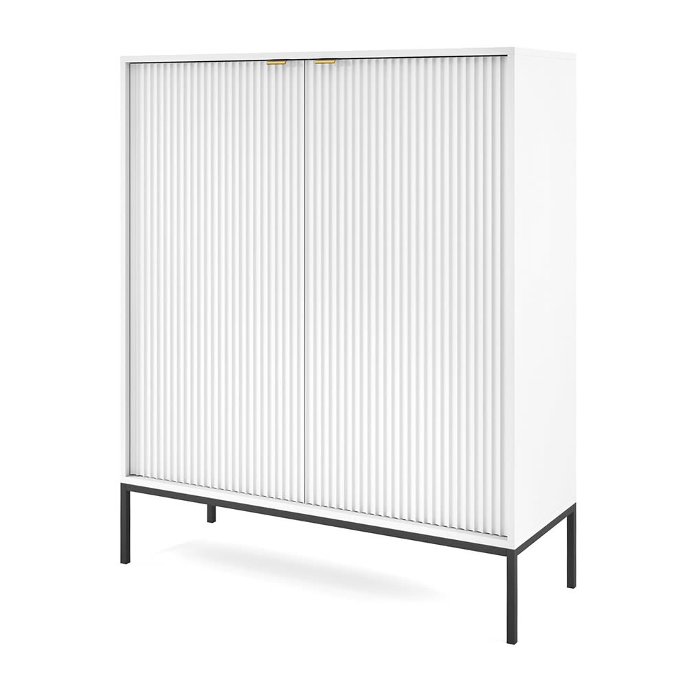 Feldmann-Wohnen Highboard aus Holz, 104x39x125cm, Weiß / Schwarz style modern Weiß Spanplatte
