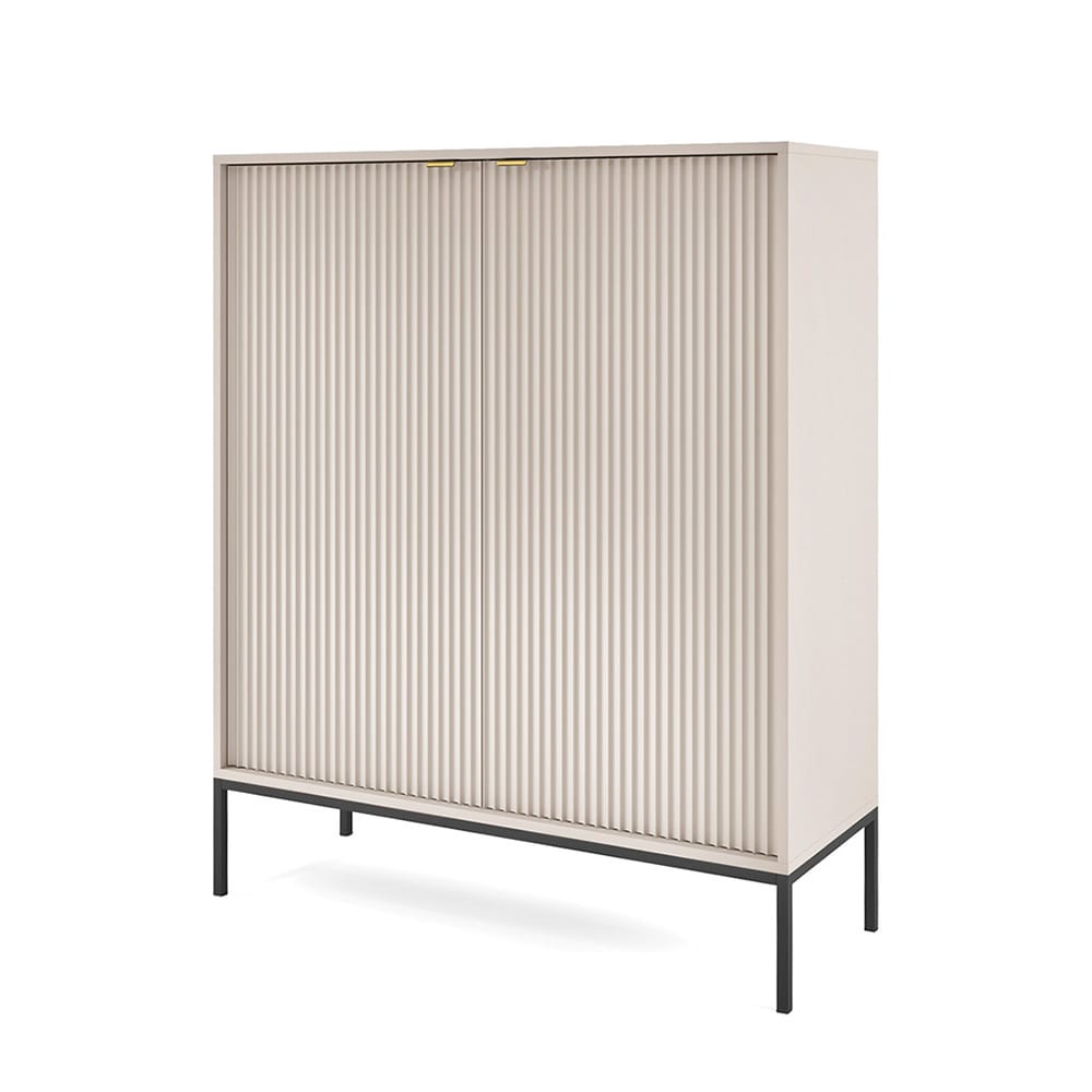 Feldmann-Wohnen Highboard mit 2 Türen aus Holz, 104x39x125cm, Kaschmir / Schwarz style modern Beige Spanplatte
