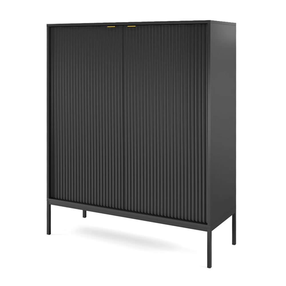 Feldmann-Wohnen Highboard mit 2 Türen aus Holz, 104x39x125cm, Schwarz style modern Schwarz Spanplatte