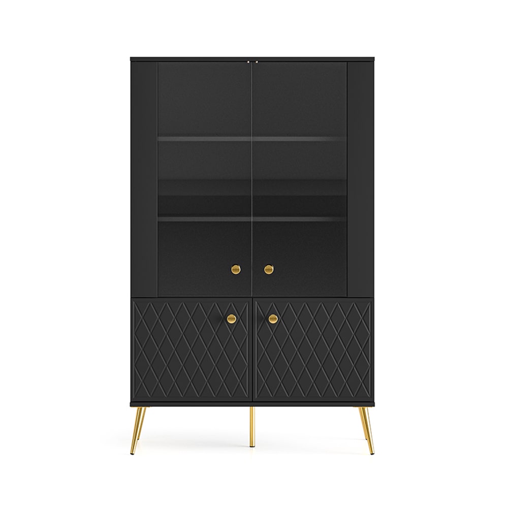 Vitrine mit 3D-Karo-Muster aus MDF, 92x40x149cm, Schwarz Matt /