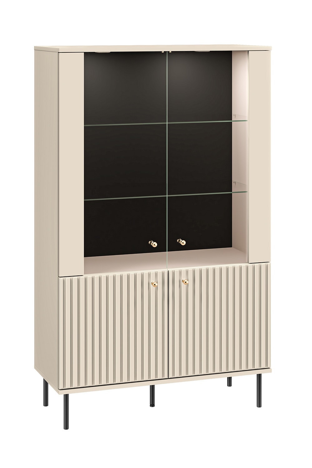 Feldmann-Wohnen Vitrine mit Beleuchtung & 4 Türen aus MDF, 92x40x151cm, kaschmir style modern Beige Spanplatte