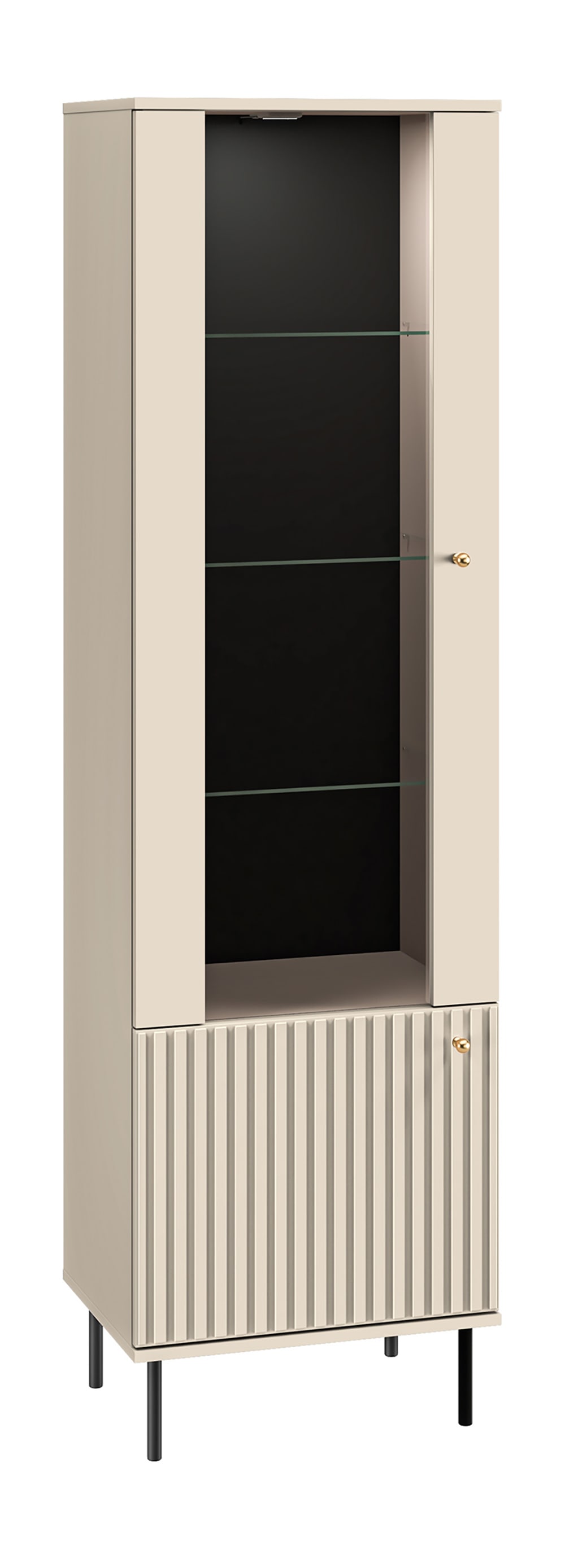 Feldmann-Wohnen Vitrine mit Beleuchtung & 2 Türen aus MDF, 55x40x190cm, kaschmir style modern Beige Spanplatte
