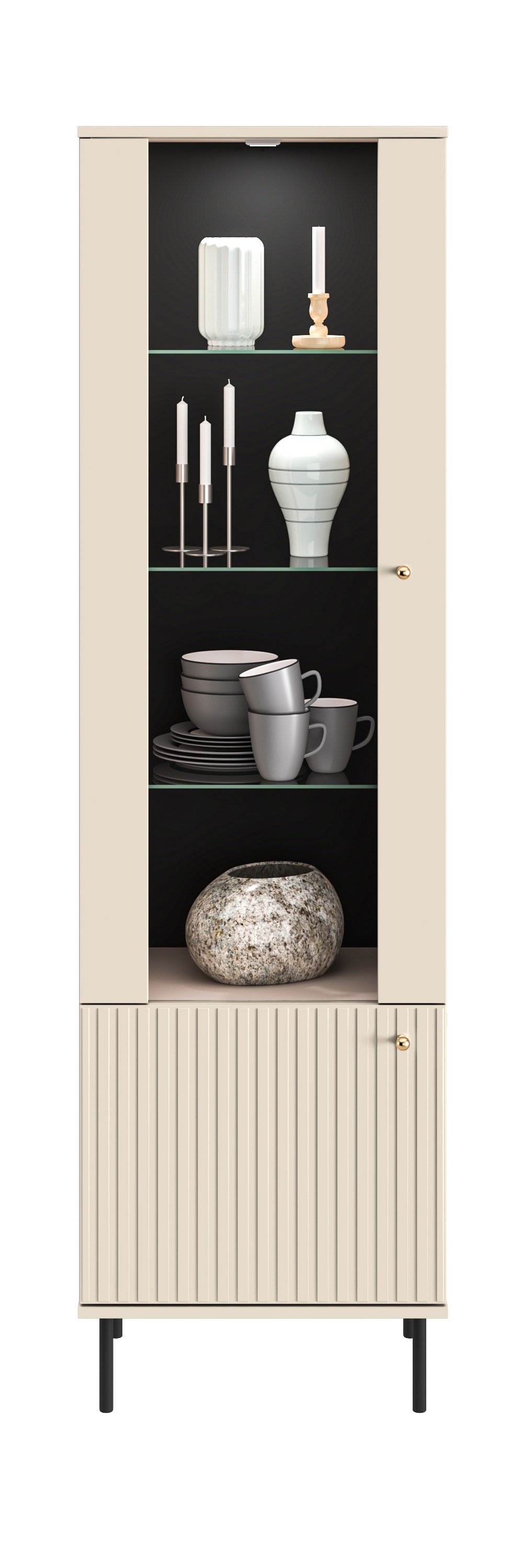 Vitrine mit Beleuchtung & 2 Türen aus MDF, 55x40x190cm, kaschmir