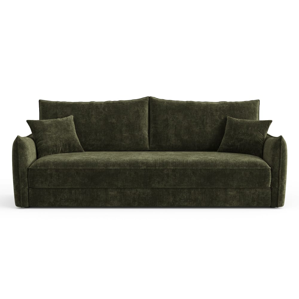 Canapé convertible 3 places en velours texturé vert kaki