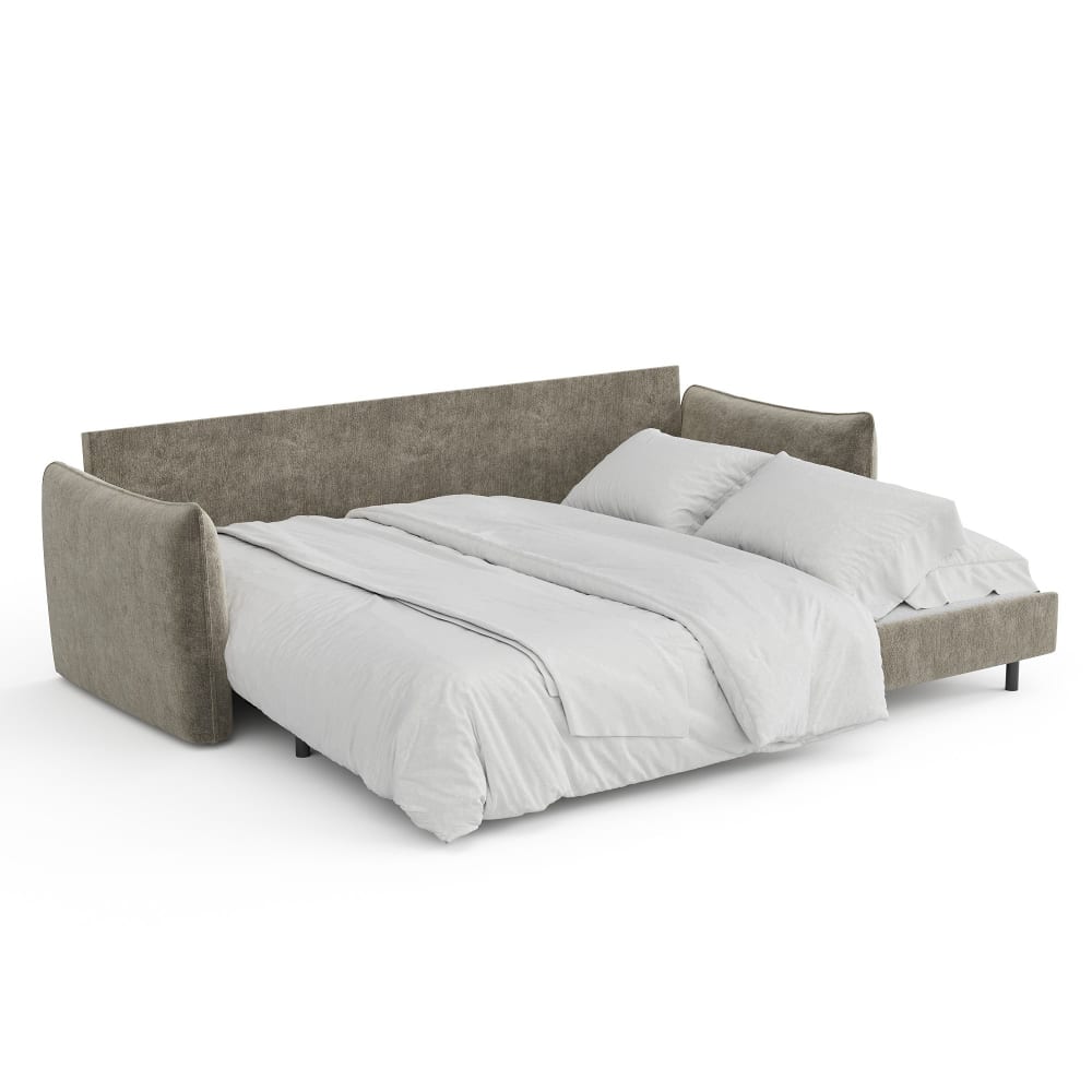 Canapé convertible 3 places en velours texturé taupe