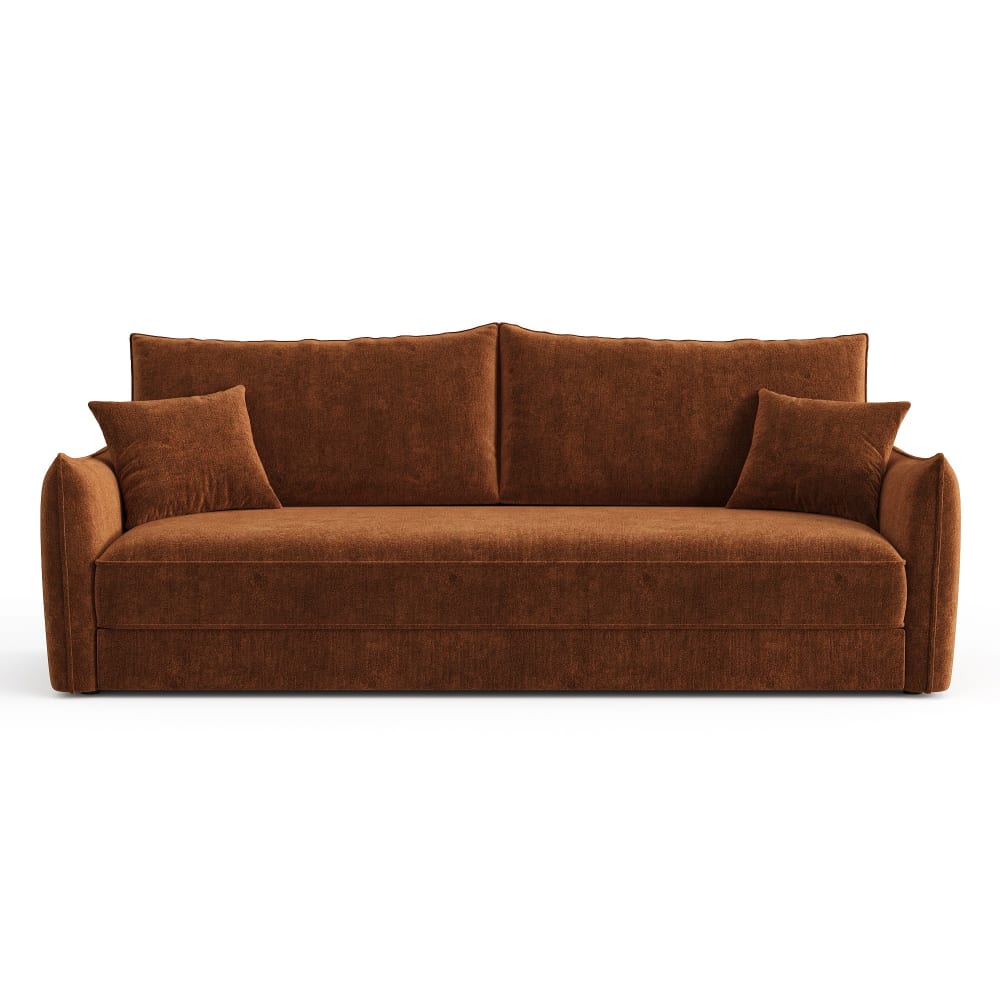 Canapé convertible 3 places en velours texturé terracotta