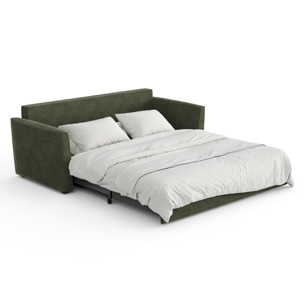 Canapé convertible 3 places tissu tramé touché doux vert kaki 180cm