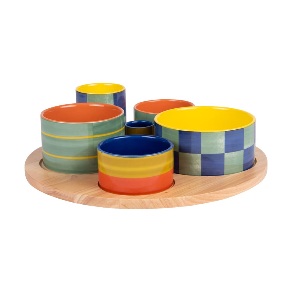 Service apéritif 6 pièces   31cm multicolores en porcelaine
