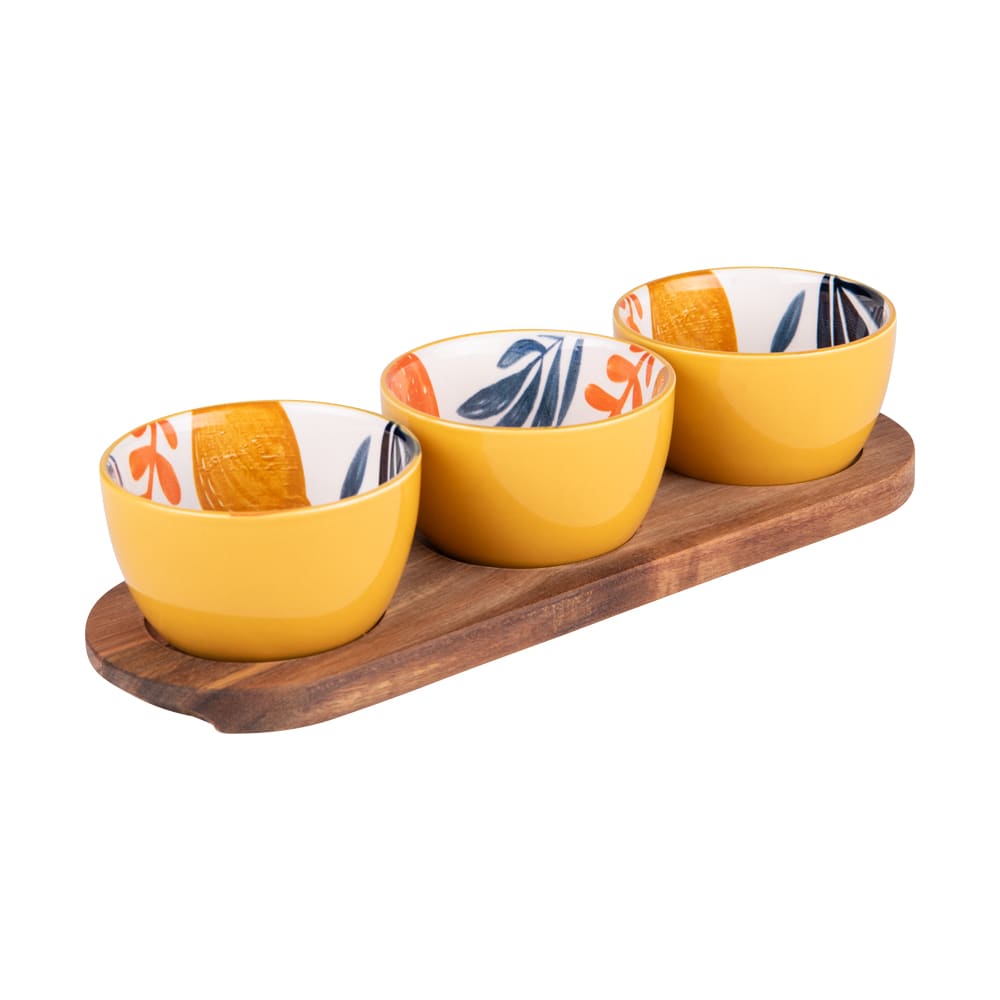 Service apéritif 3 pièces 32 cm multicolores en grès