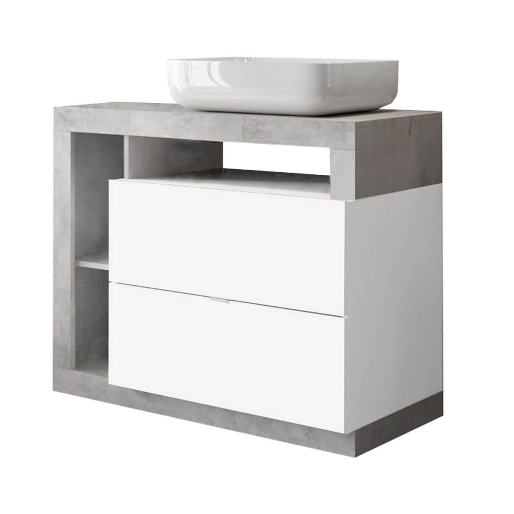 Meuble vasque 92cm 2 tiroirs blanc aspect béton Meuble vasque 92cm 2 tiroirs blanc aspect béton