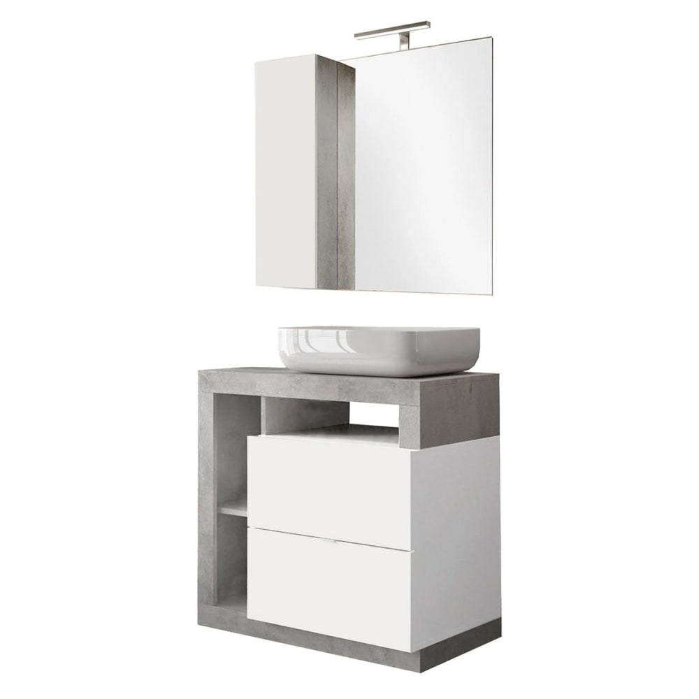 Meuble  vasque 78cm + miroir blanc et aspect béton