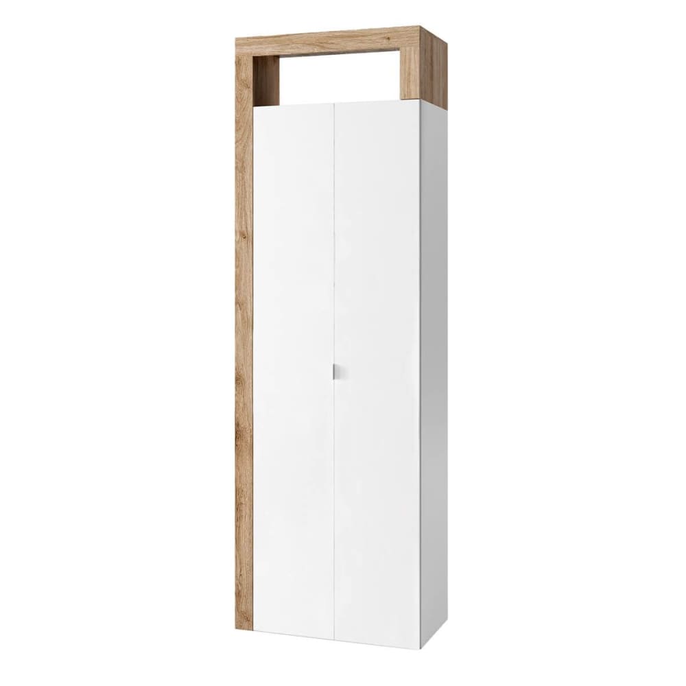 Armoire 2 portes 5 étagères blanc laqué aspect bois cadiz