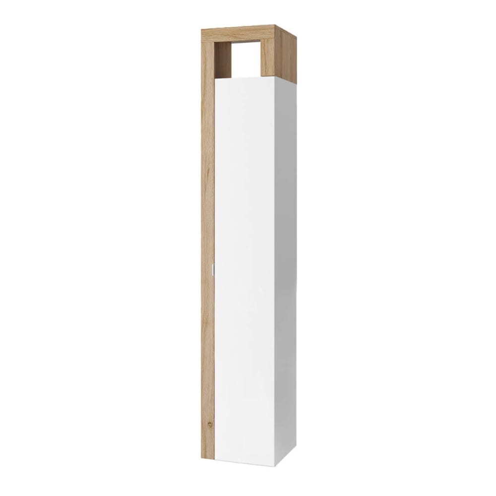 Armoire 1 porte 5 étagères blanc laqué aspect bois cadiz