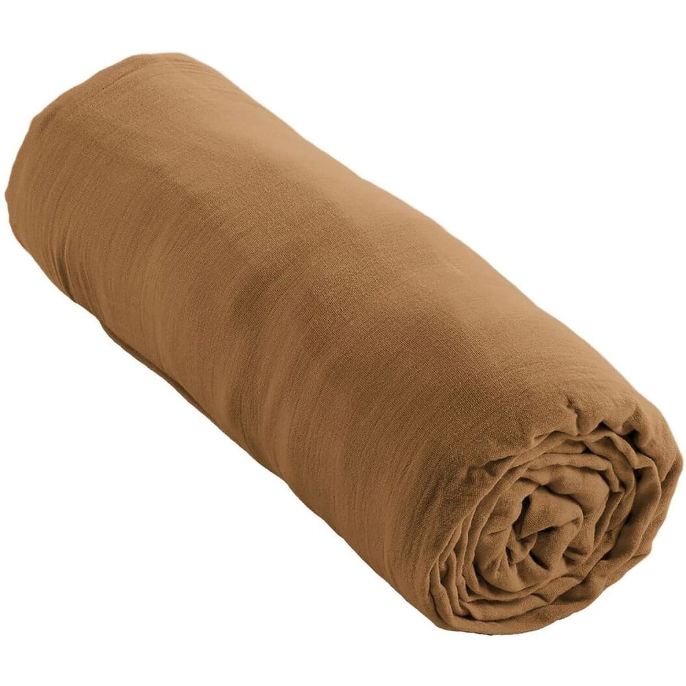 Drap housse en gaze de coton marron 90x190 cm — vue 3
