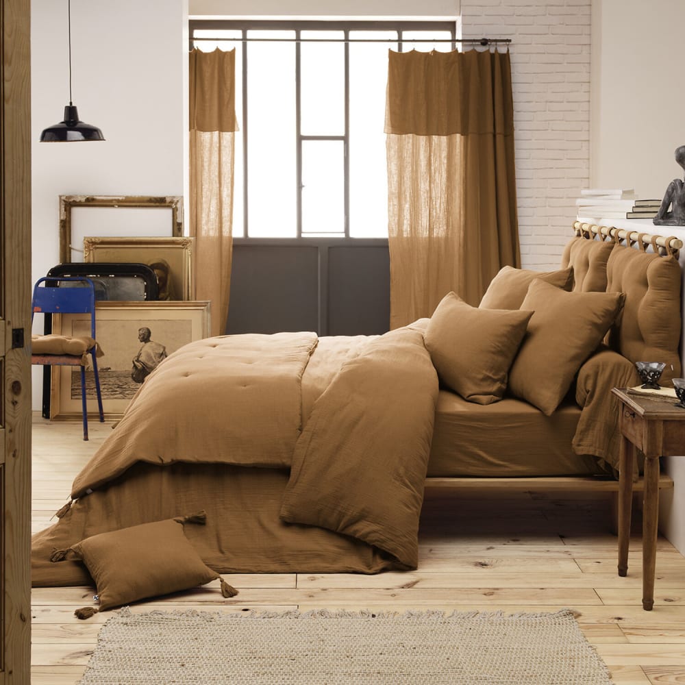 Drap housse en gaze de coton marron 90x190 cm — vue 4
