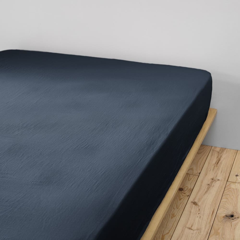 Drap housse en gaze de coton bleu 90x190 cm — vue 4