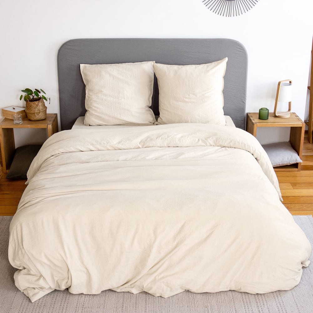 Parure housse de couette en polyester beige sable 260x240 cm