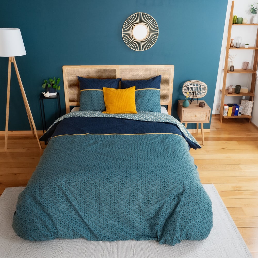 Parure housse de couette en coton imprimée + 2 taies 240x220 cm