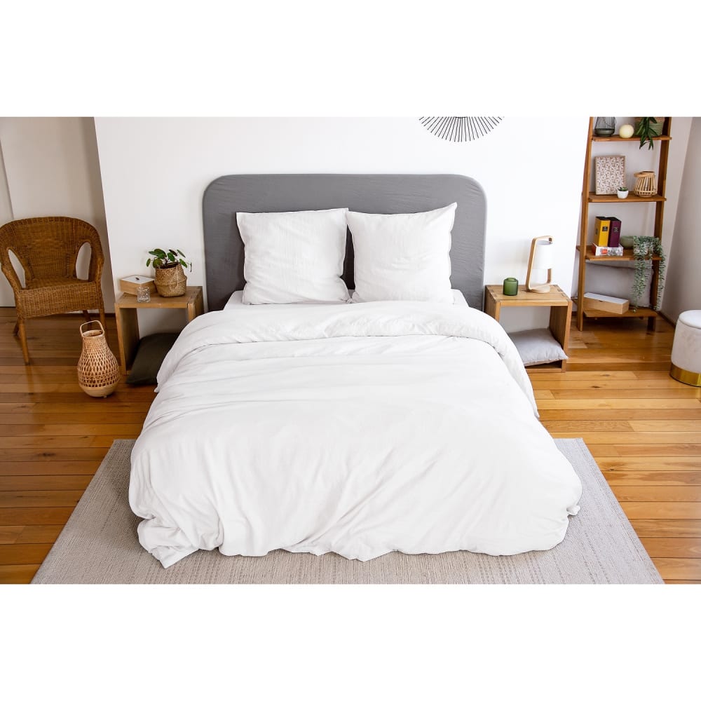 Parure housse de couette en polyester blanc 240x220 cm