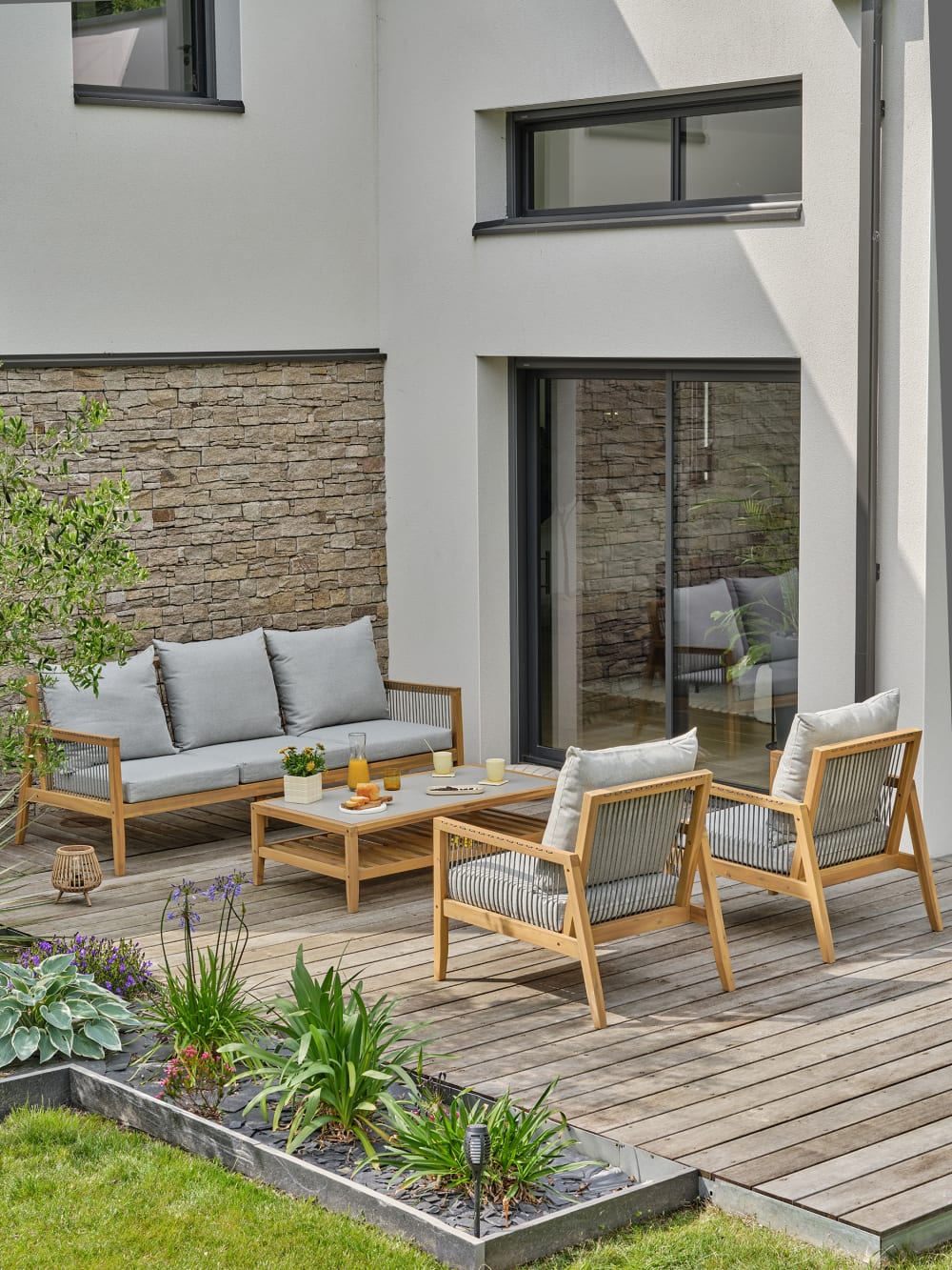Salon de jardin bas 5 places en acacia Salon de jardin bas 5 places en acacia