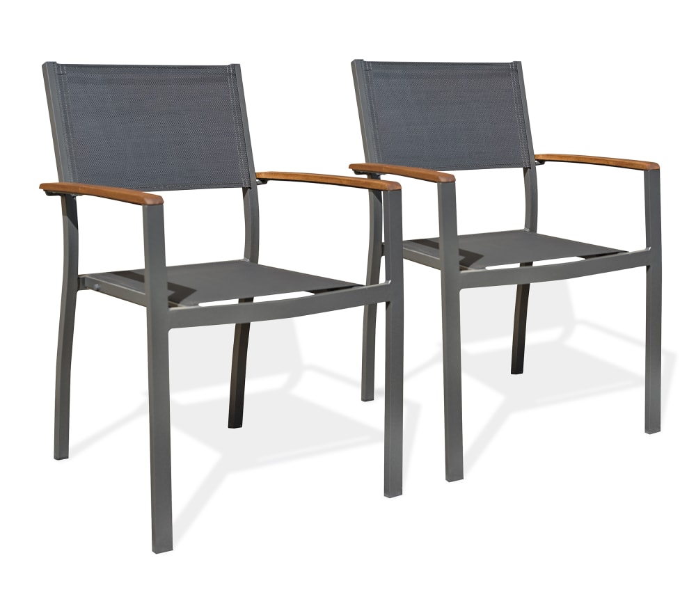 Lots de 2 Fauteuils de jardin alu et acacia - Gris anthracite