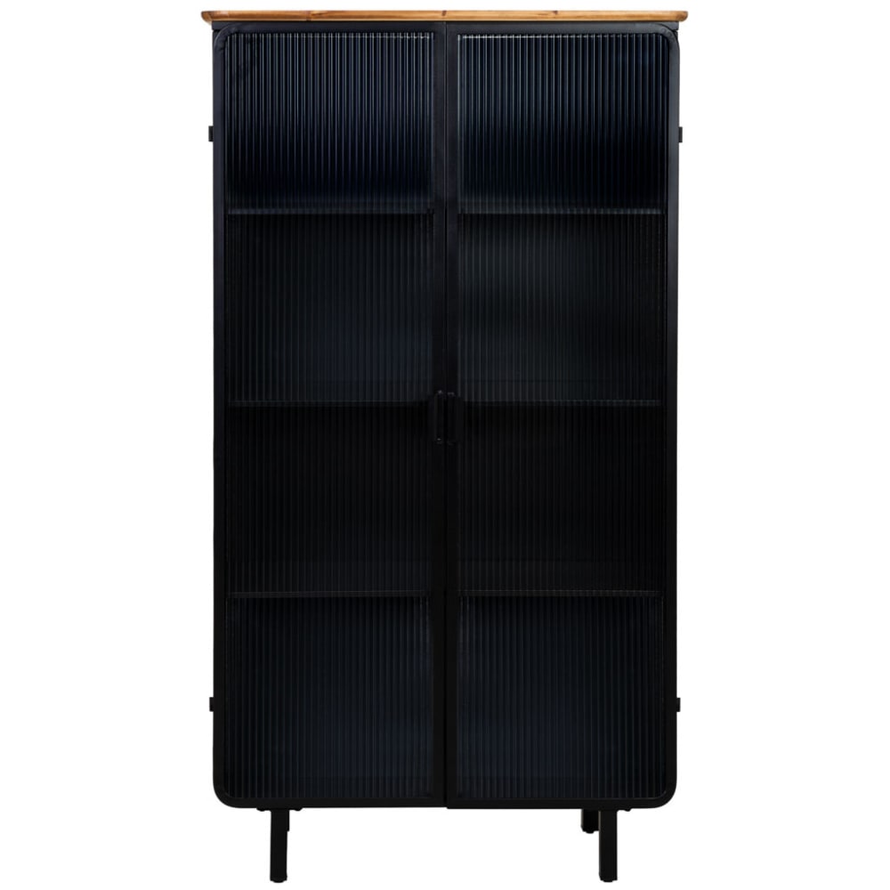 Vitrine en métal, bois et verre 2 portes noir 84 x 35,8 x 152 h cm