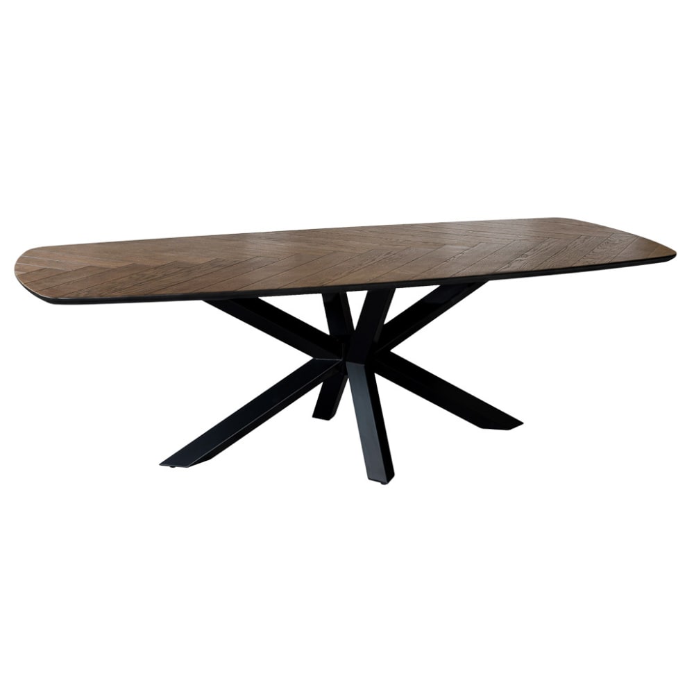 Table à manger couleur chêne et noyer et pieds en fer 240x100x76h cm