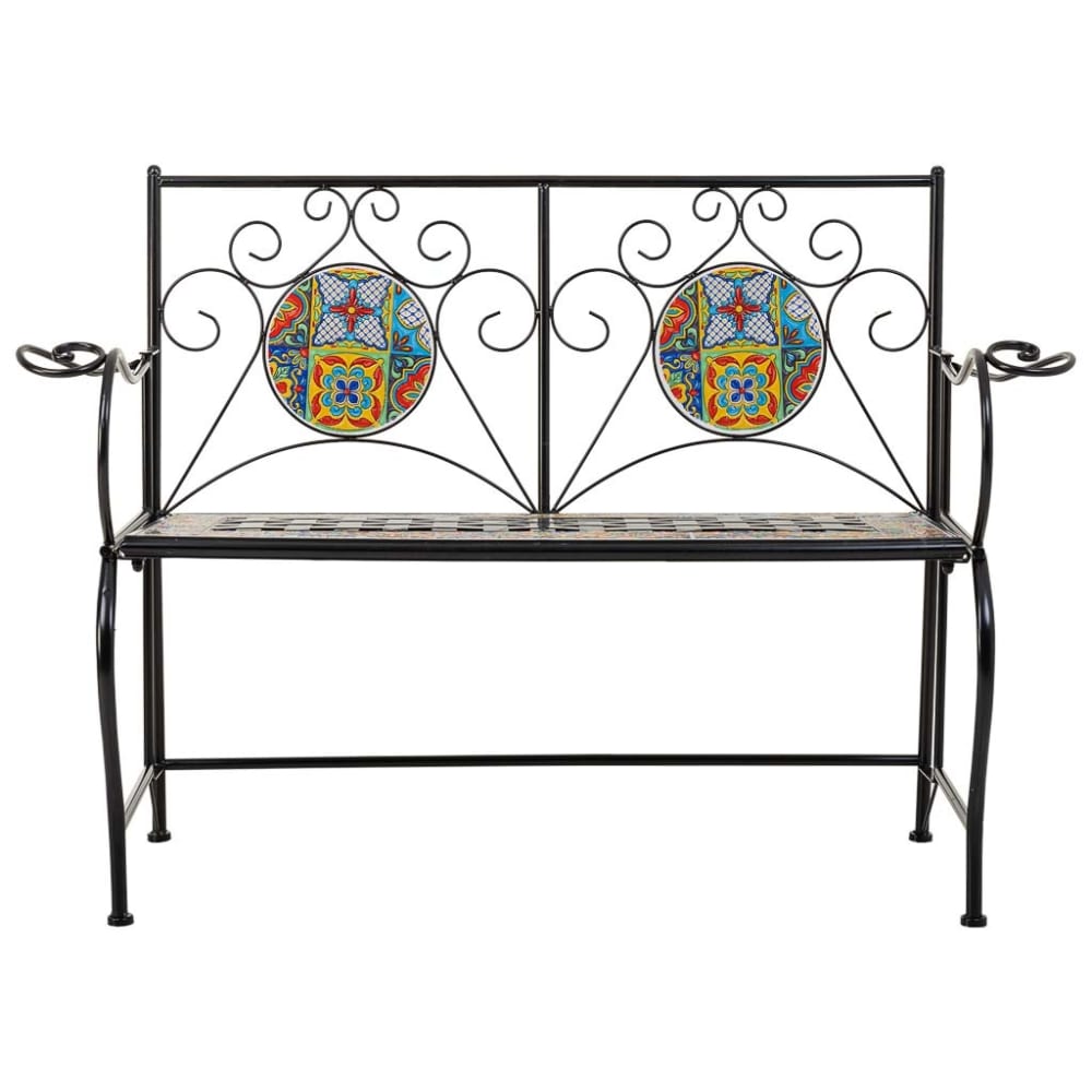 Banc en mosaïque et fer forgé noir 110x50x88h