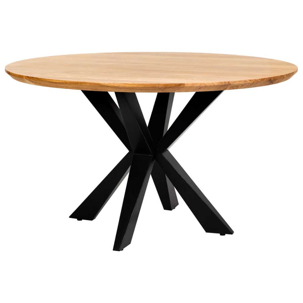 Table à manger ronde Swiss Edge finition couleur bois d'acacia D130x77