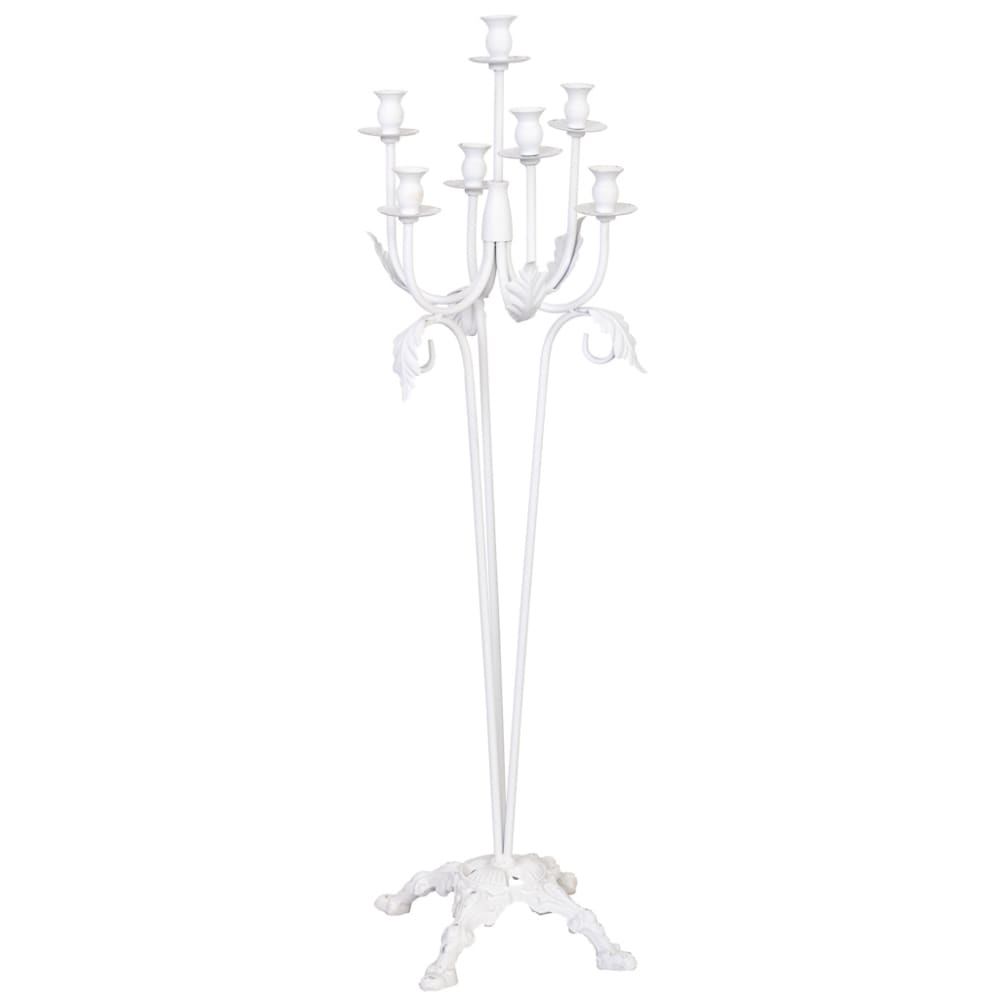 candelabro de pie de metal envejecido 35x35x110h cm blanco