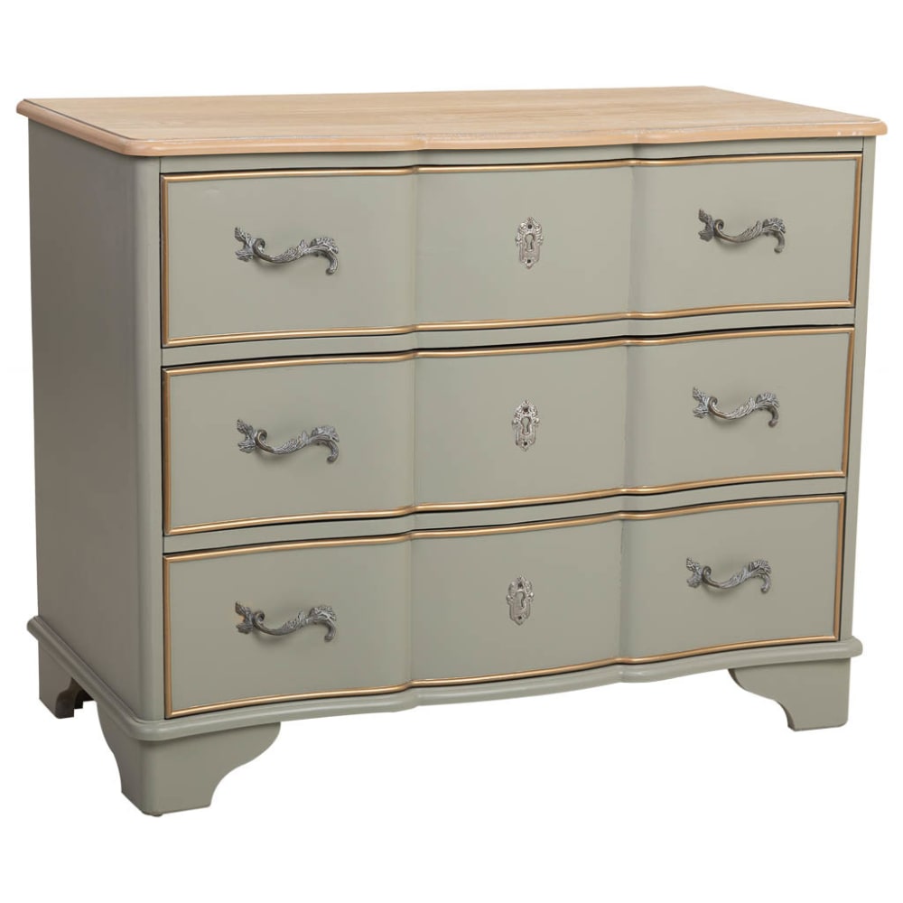 Commode ancienne en bois laqué vert, 3 tiroirs 100x50x80