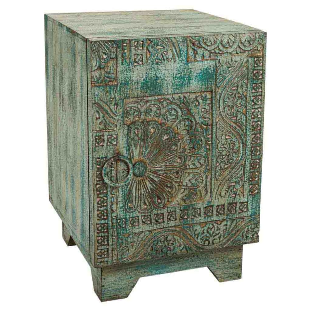 Table de chevet en bois sculpté 37x40x56 Bleu