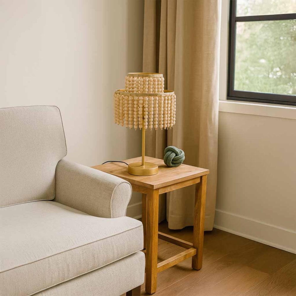 Lampe de table en métal et bois 28,5x28,5x35/50h cm — vue 3