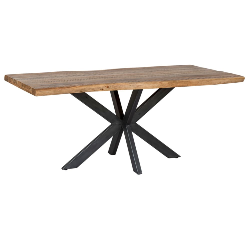 Table à manger en acacia naturel laqué et fer 180x90x76h cm