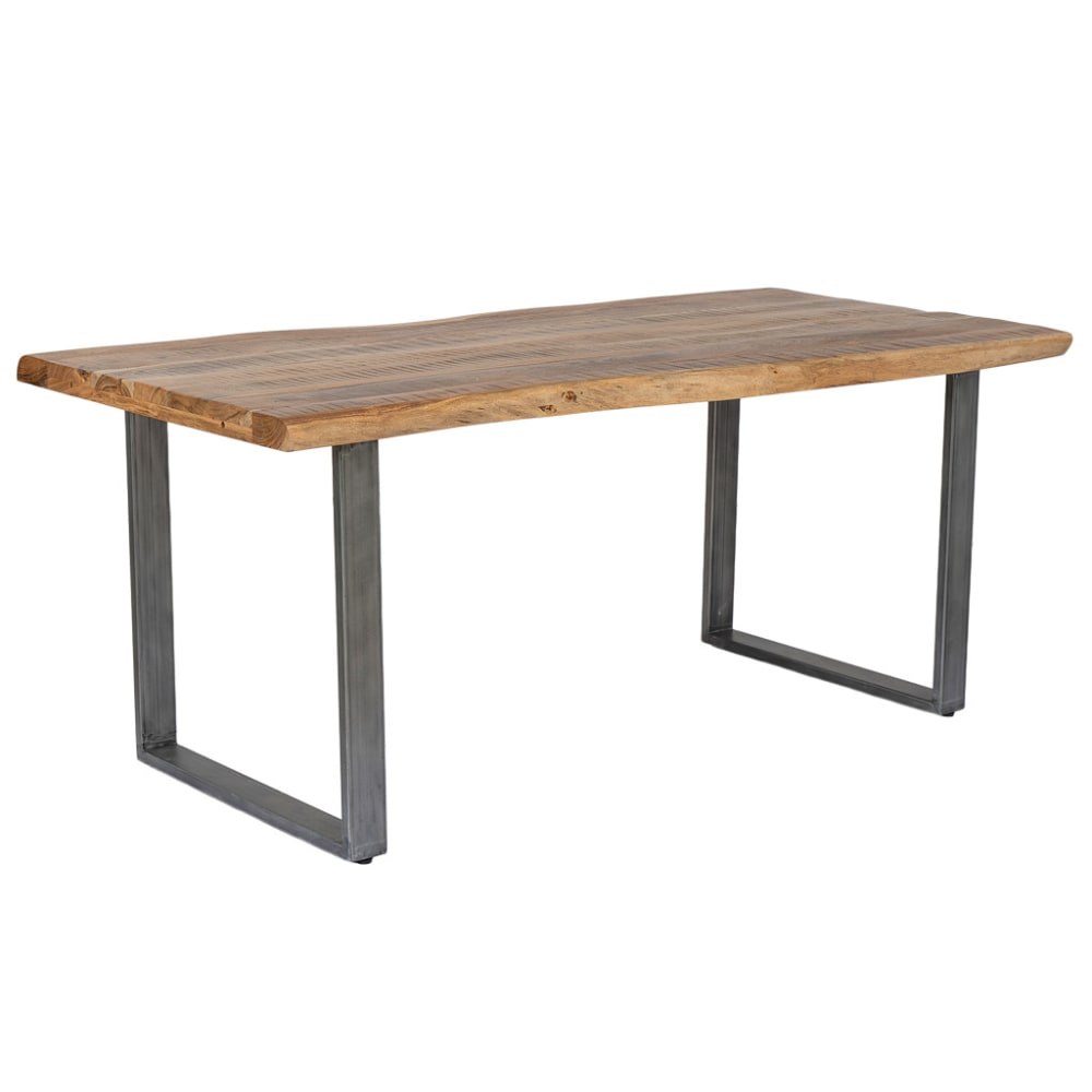 Table à manger rectangulaire en acacia laqué et fer 180x90x76h cm