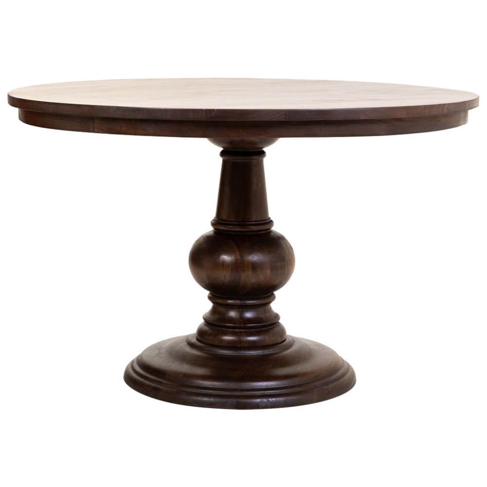 Table à manger ronde en manguier finition noyer 120x77