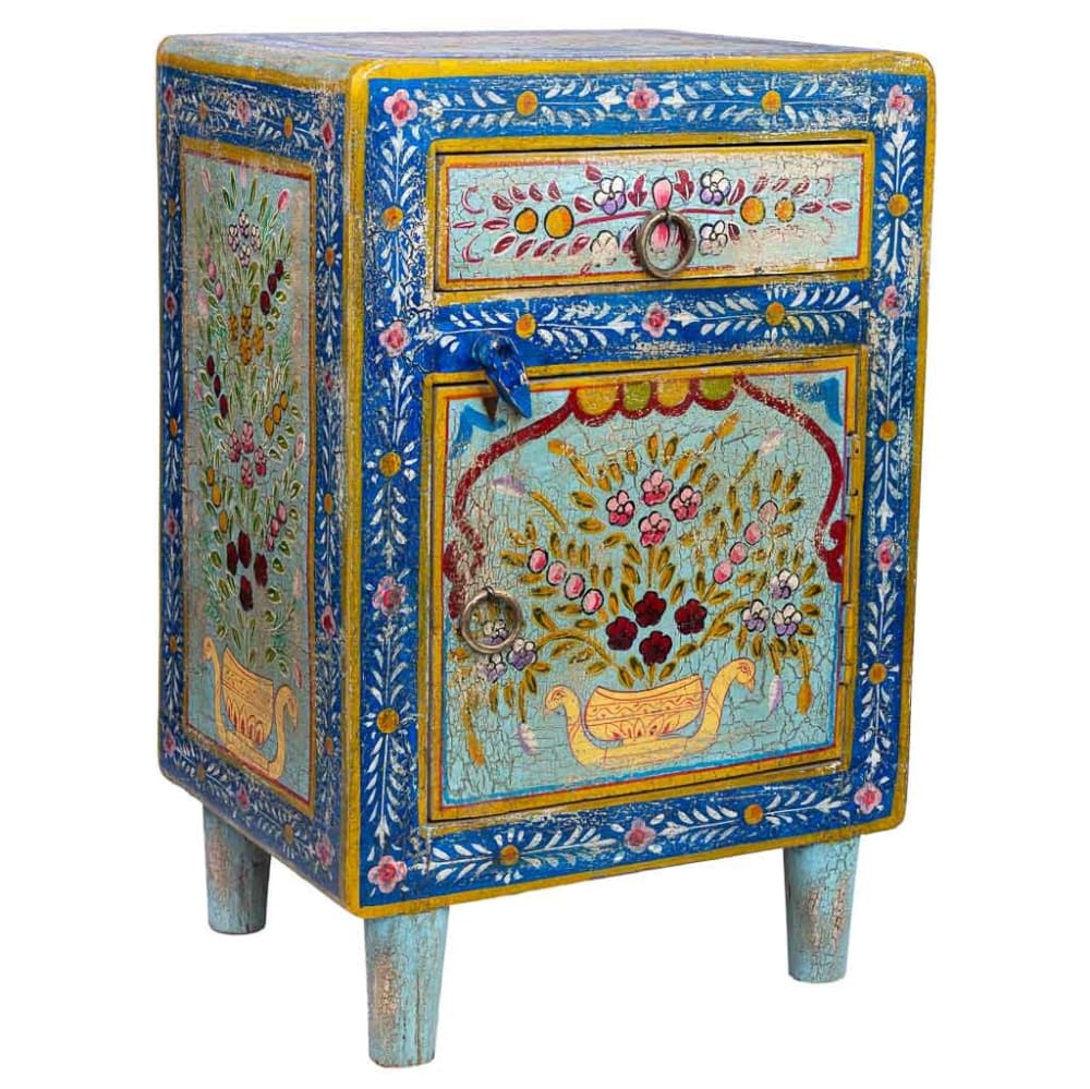 Table de chevet en bois peinte à la main multicolore, 40x30x60h cm