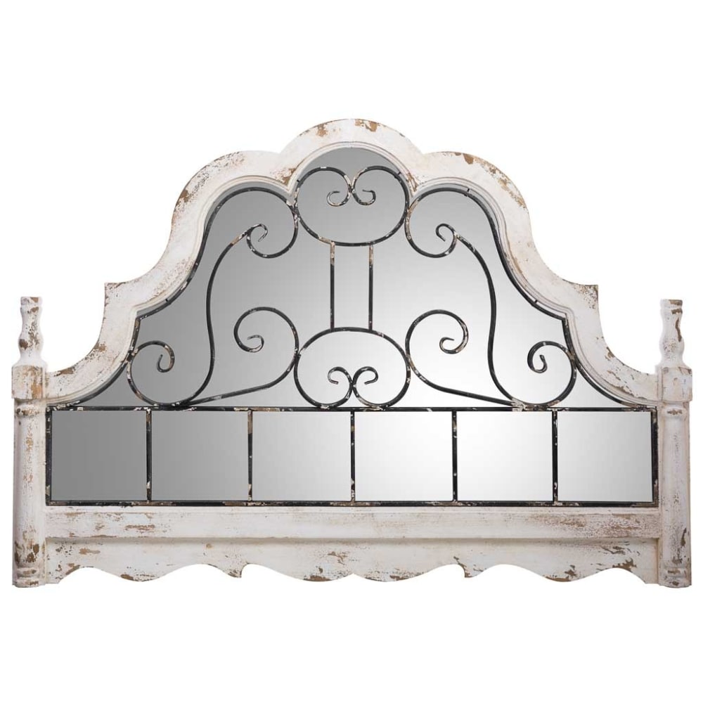 Miroir mural en bois vieilli blanc et métal 128,5x6,5x89h cm