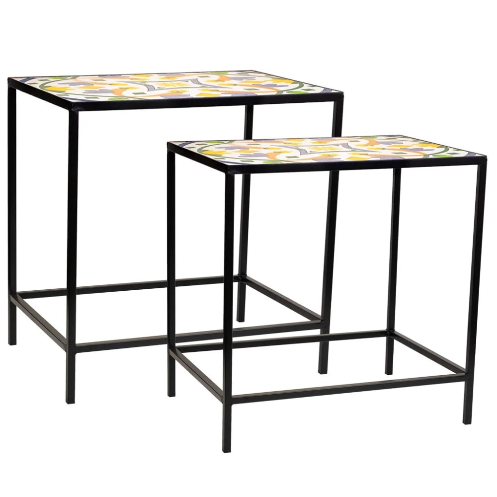 Set de 2 porte-plantes mosaïque et métal