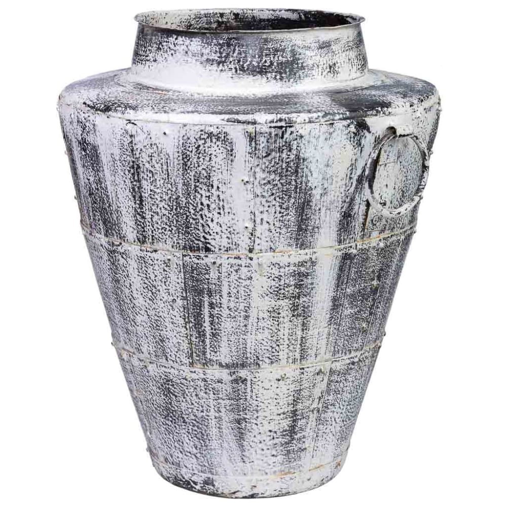 Wanderlust deco Vase aus gealtertem Metall 50x50x58 Weiß Weiß Metall